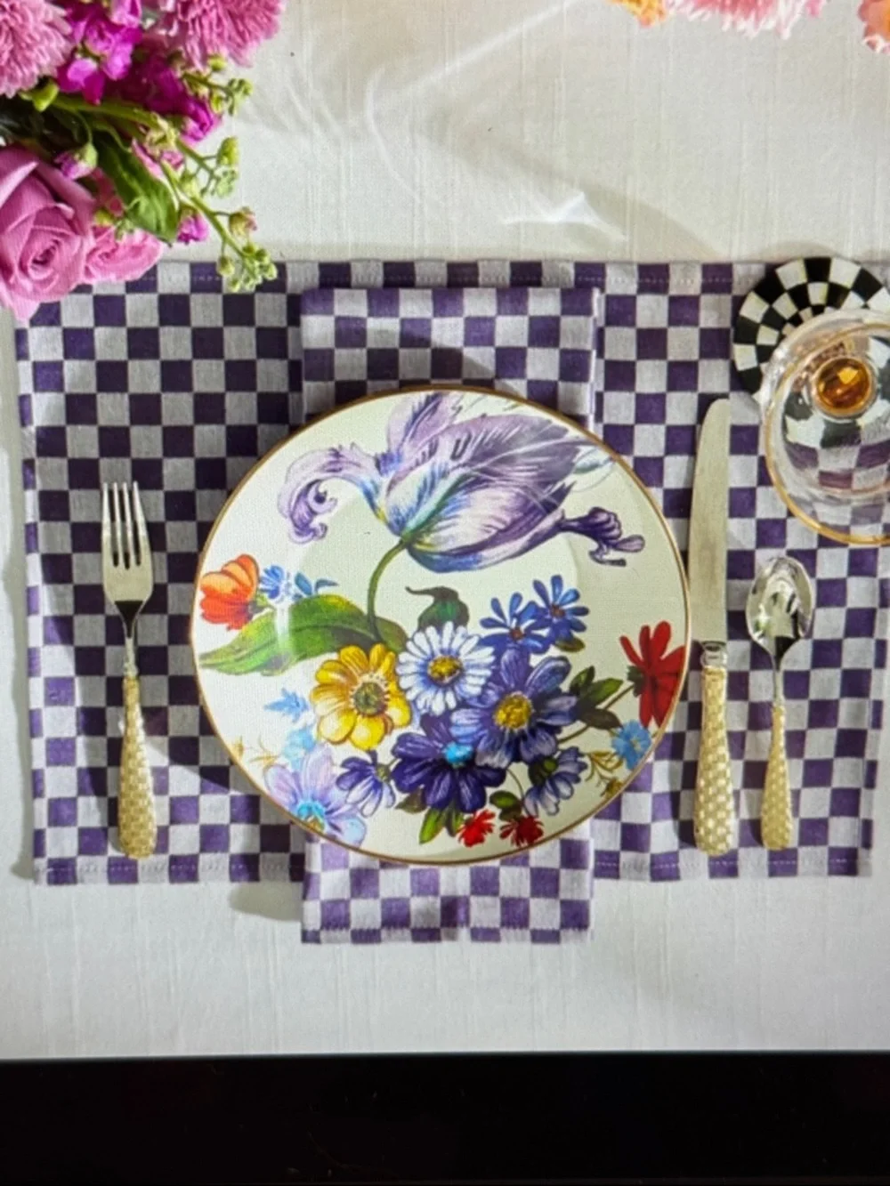 MacKenzie-Childs (4) Plum Check Placemat
